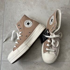 Converse Cream and White High-Top Sneakers with Canvas Upper NWT